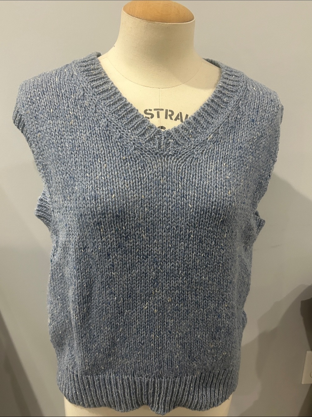 Soft Knit V-Neck Sleeveless Sweater Vest - Blue